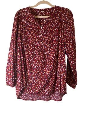 Old Navy Burgundy Floral Button-Front Long Sleeve Blouse, M